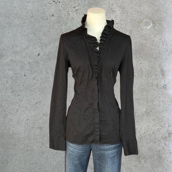 Black high neck button up top - Picture 2 of 8